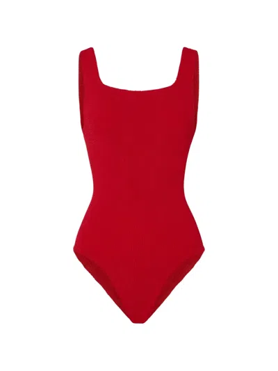 Hunza G Crinkle-effect Square-neck Swimsuit In Red
