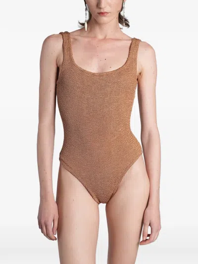 Hunza G Crinkle-effect Swimsuit In Brown