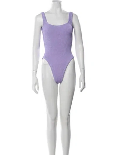 Pre-owned Hunza G Crochet Trim One-piece W/ Tags In Purple