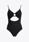 Hunza G Crystal Swimsuit With Fabric Covered Hoops In Black In Black