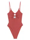 Hunza G Cut-out Detail Glamour Swimsuit With Textured Fabric In Red