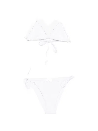 Hunza G Crystal-embellished Crinkle-effect Bikini In White