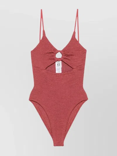 Hunza G Cut-out Detail Glamour Swimsuit With Textured Fabric In Red