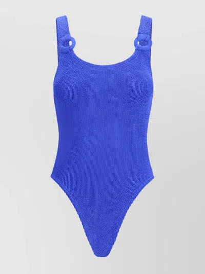 Hunza G Cut-out Sculpting Swimsuit Textured Fabric In Blue