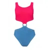 Hunza G Cut Out Swimsuit In Hot Pink/sky Blue In Red