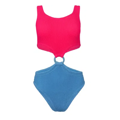 Hunza G Cut Out Swimsuit In Hot Pink/sky Blue In Red