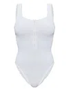 Hunza G Dallas Crinkle Zip Swimsuit In White