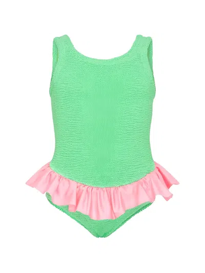 Hunza G Kids' Denise Crinkle-effect Ruffled Swimsuit In Green