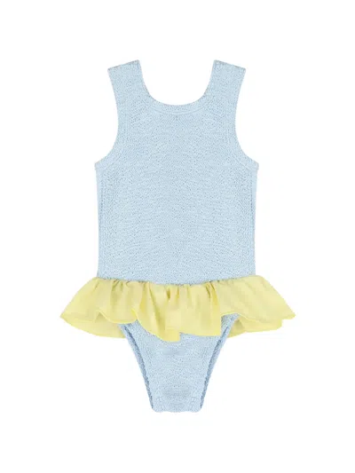 Hunza G Kids' Denise Ruffled Swimsuit In Blue