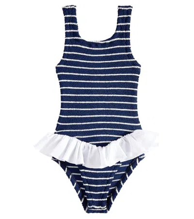 Hunza G Kids' Denise Ruffled Swimsuit In Blue