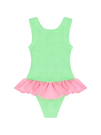 Hunza G Kids' Denise Ruffled Swimsuit In Green