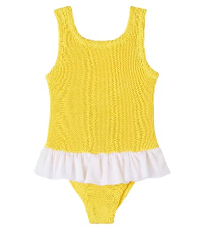 Hunza G Kids' Denise Ruffled Swimsuit In Yellow