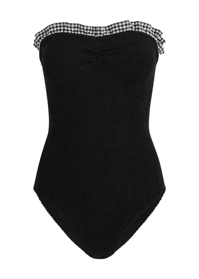Hunza G Dolly Ruffle-trimmed Seersucker Swimsuit In Black