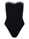 Hunza G Dolly Strapless Ruffled Gingham-trimmed Seersucker Swimsuit In Black