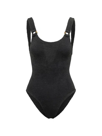 Hunza G Domino Crinkle-effect Swimsuit In Black