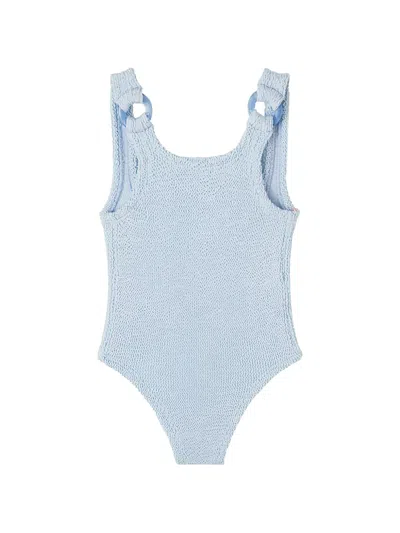 Hunza G Kids' Domino Crinkle-effect Swimsuit In Blue