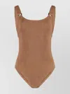 Hunza G Domino Knit Texture High-cut Swimsuit In Brown
