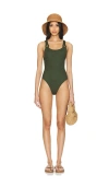 Hunza G Domino Ring-detailed Seersucker One-piece Swimsuit In Metallic Khaki