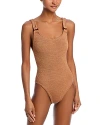 Hunza G Domino Knit Texture High-cut Swimsuit In Metallic Coco