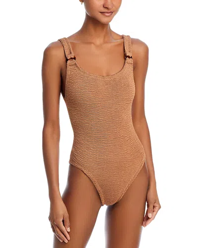 Hunza G Domino One Piece Swimsuit In Metallic Cocoa