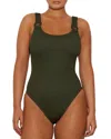 Hunza G Square-neck Swimsuit In Metallic Khaki