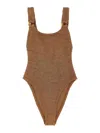 Hunza G Domino Metallic Cocoa One-piece Swimsuit In Brown