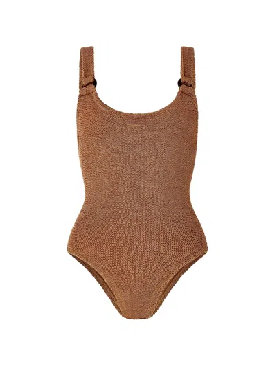 Hunza G Domino Ring-detail Swimsuit In Brown