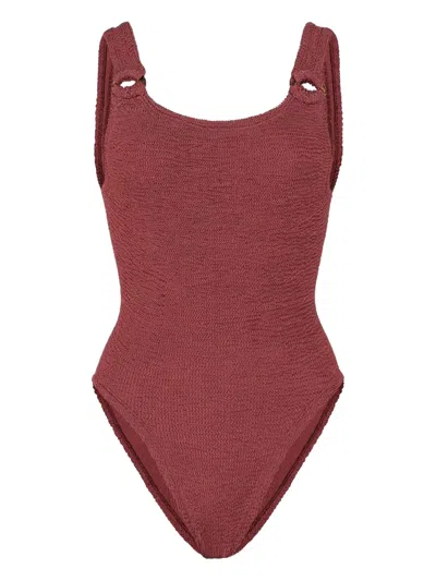 Hunza G Domino Ring-detail Textured Swimsuit In Pink