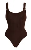 Hunza G Maya Swimsuit Metallic Chocolate One Size In Brown