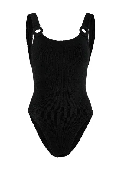 Hunza G Domino Seersucker Swimsuit In Black