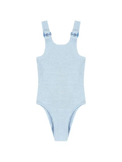 Hunza G Kids' Domino Seersucker Swimsuit In Blue