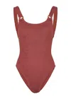 Hunza G Womens Metallic Rosewood Domino Scoop-neck Swimsuit In Brown