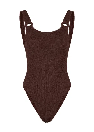 Hunza G Domino Seersucker Swimsuit In Brown