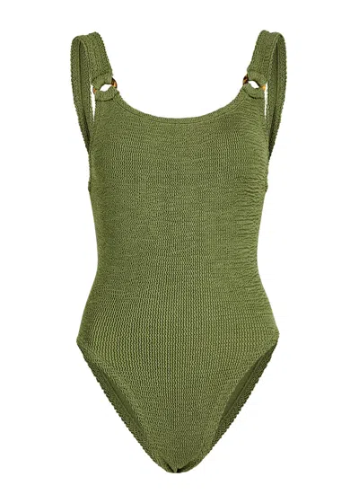 Hunza G Domino Seersucker Swimsuit In Dark Green
