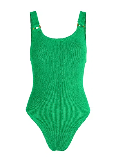 Hunza G Domino Seersucker Swimsuit In Green