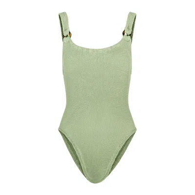 Hunza G Domino Seersucker Swimsuit In Green