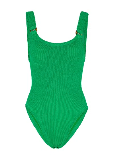 Hunza G Domino Seersucker Swimsuit, Swimsuit, Green