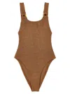 Hunza G Brown One-piece Swimsuit With Squared Neckline In Beige