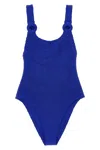 Hunza G Cut-out Sculpting Swimsuit Textured Fabric In Blue