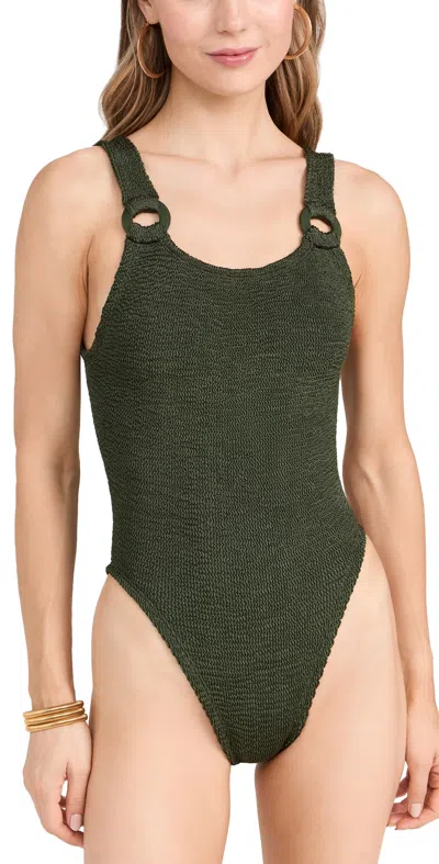 HUNZA G DOMINO SWIM WITH FABRIC COVERED HOOPS METALLIC KHAKI
