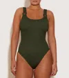 Hunza G Domino Ring-detailed Seersucker One-piece Swimsuit In Metallic Khaki
