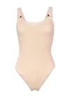 Hunza G Domino Swimsuit In Blush Pink | Stretchy One Size Fit Designer Swimwear | Fabric Covered Hoops &amp; In Neutral