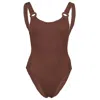 Hunza G Domino Swimsuit | One Size Fit Body Shaping | Crinkle Fabric One-piece | Designer Swimwear | Fabric  In Brown