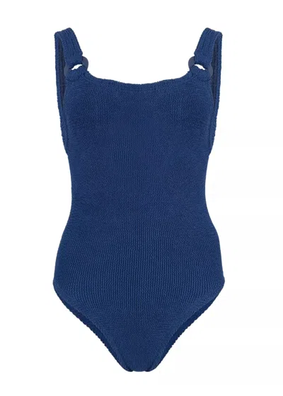 Hunza G Domino Swimsuit | One Size Fit Body Shaping | Crinkle Fabric One-piece | Womens Designer Swimwear |  In Purple