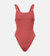 Hunza G Womens Metallic Rosewood Domino Scoop-neck Swimsuit In Pink