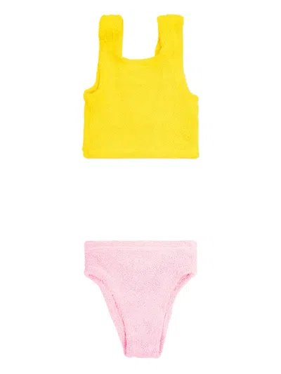 Hunza G Kids' Duo Crinkle Bikini In Yellow