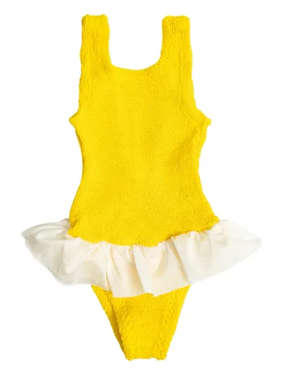 Hunza G Kids' Duo Denise Crinkle Ruffled Swimsuit In Yellow