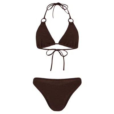 Hunza G Eva Bikini Metallic Chocolate In Burgundy