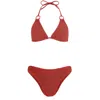 Hunza G Eva Bikini | One Size Fit Crinkle Swimsuit | Adjustable Strap Triangle Bikini Set | Tonal Hoops | Me In Red