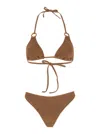 HUNZA G 'EVA' BROWN BIKINI WITH RING DETAILS IN RIBBED STRETCH POLYAMIDE WOMAN